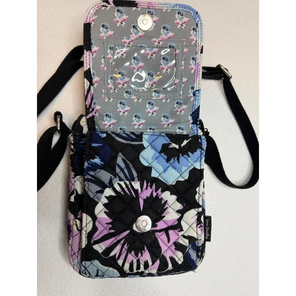 Vera Bradley Quilted‎ Cotton Floral Crossbody Bag Blue Purple Black Travel Purse